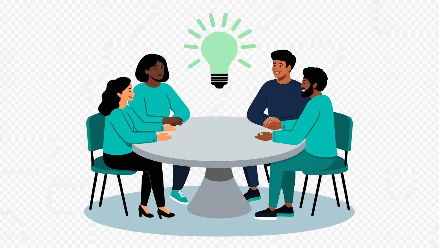 Workshops Icon - Silhouettes Around Table with Light Bulb